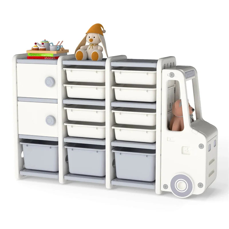 Truck-Shaped Kids Toy Storage Organizer with 11 Removable Bins, 2 Cabinets & Top Shelf - Product image 1