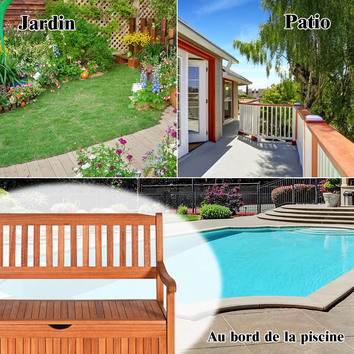 2-Seater Garden Bench 107 x 59 x 90 CM in Acacia Wood with Storage Compartment for Garden Terrace Balcony -