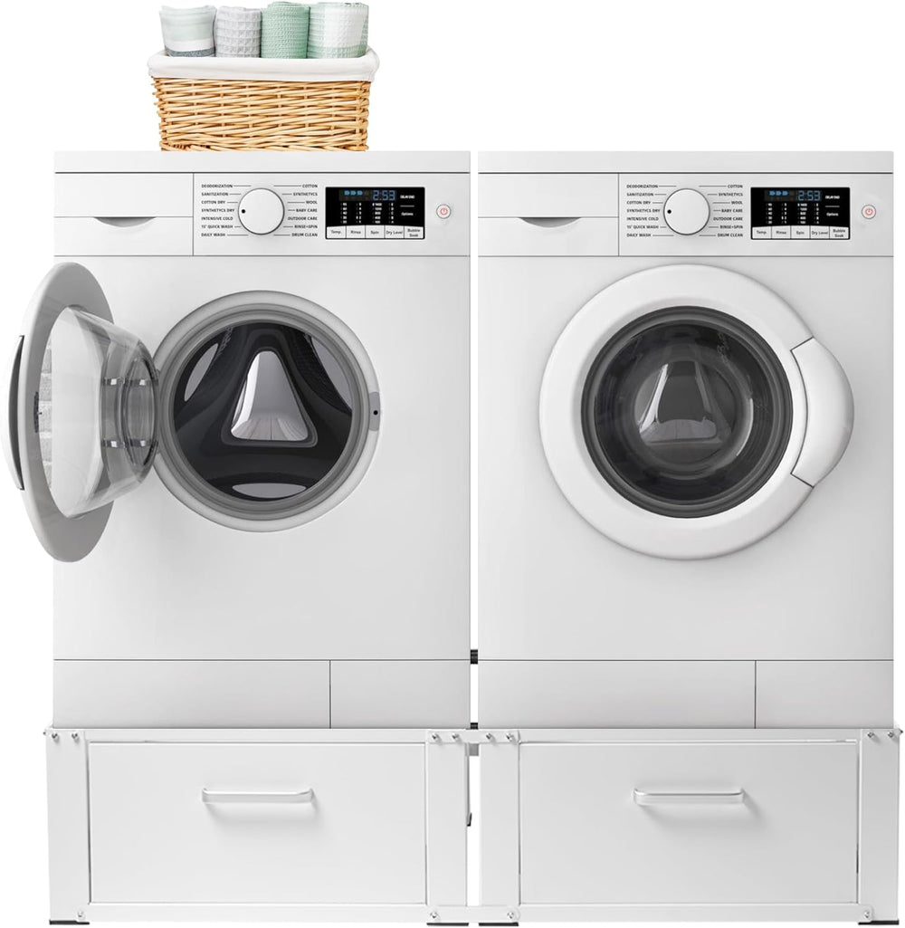 Vonia raised washing machine - Washing machine stand with integrated drawer - Double - White