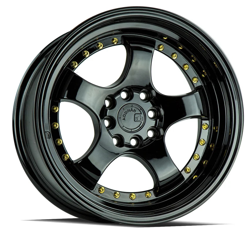 Aodhan AH03 16" 4x100/114.3 Full Gloss Black (Gold Rivet)