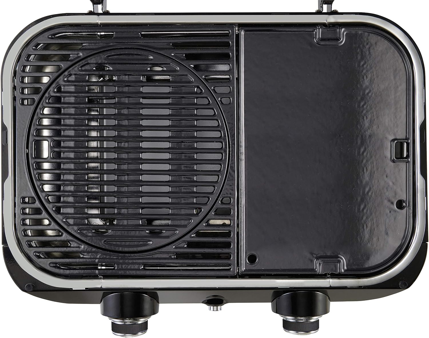Attitude2go, Low Smoke Tabletop Barbecue, Portable BBQ, with Lid, Thermometer, and Cast Iron Grill, Power Supply: CV 470 Plus Gas Cartridge, Gray