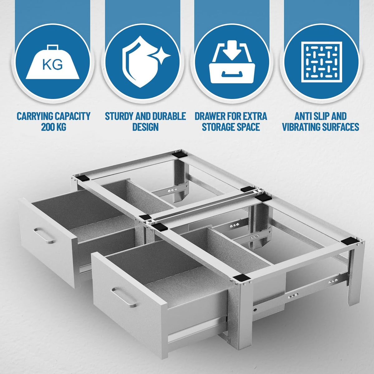Vonia raised washing machine - Washing machine stand with integrated drawer - Double - White