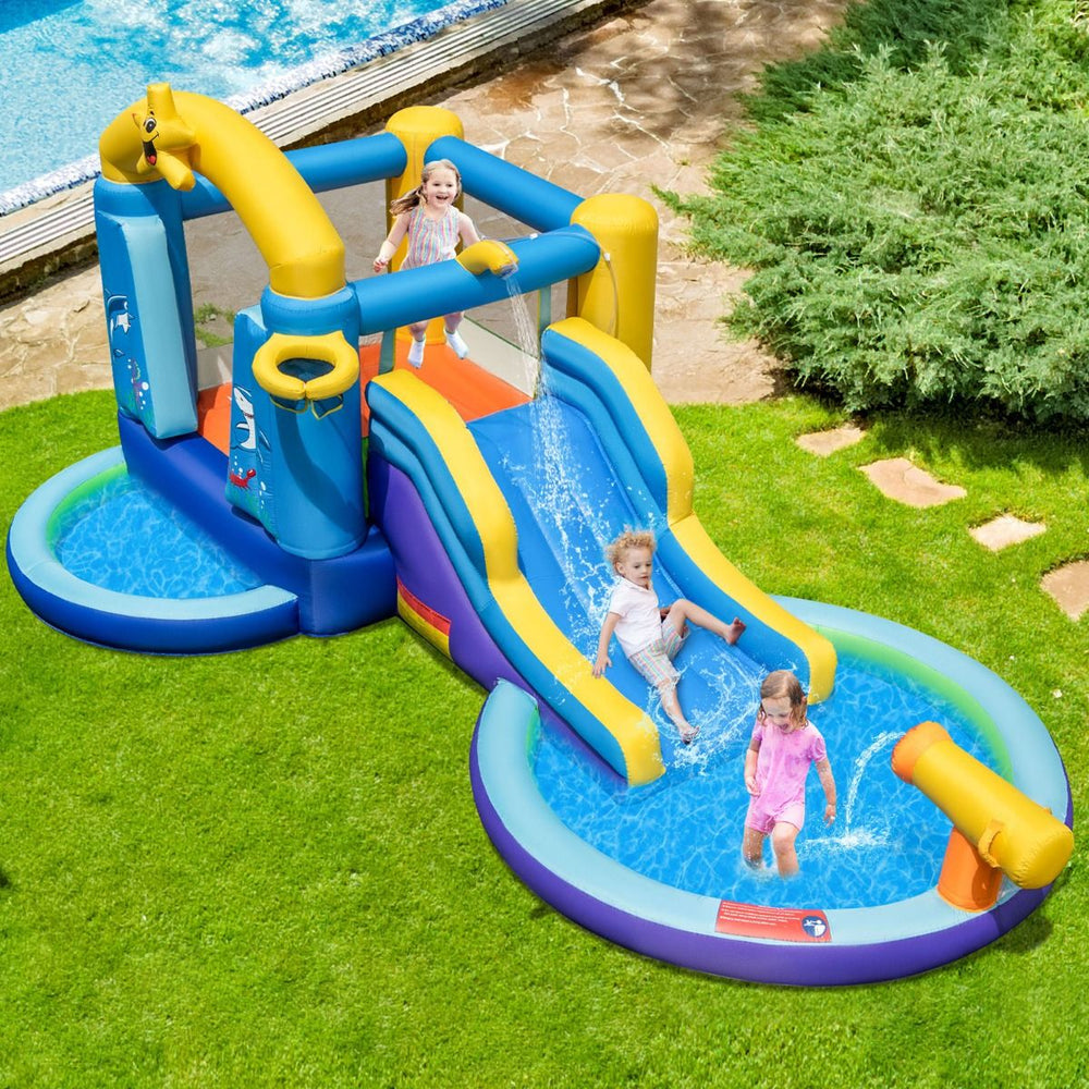 6 in 1 Ocean Bouncy Castle with 680W Blower Water Slide & 2 Pools Inflatable Bounce House Load 90kg