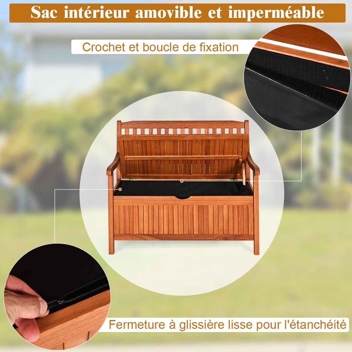 2-Seater Garden Bench 107 x 59 x 90 CM in Acacia Wood with Storage Compartment for Garden Terrace Balcony -