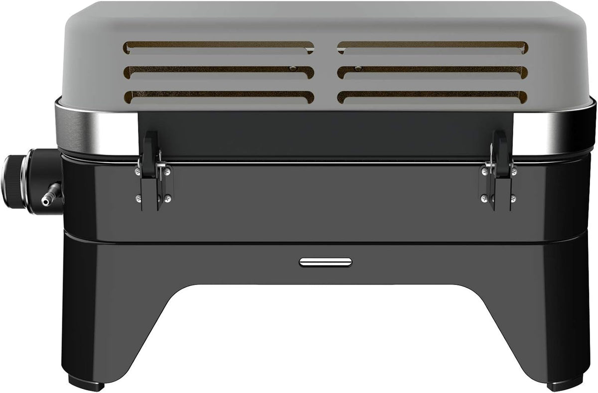 Attitude2go, Low Smoke Tabletop Barbecue, Portable BBQ, with Lid, Thermometer, and Cast Iron Grill, Power Supply: CV 470 Plus Gas Cartridge, Gray
