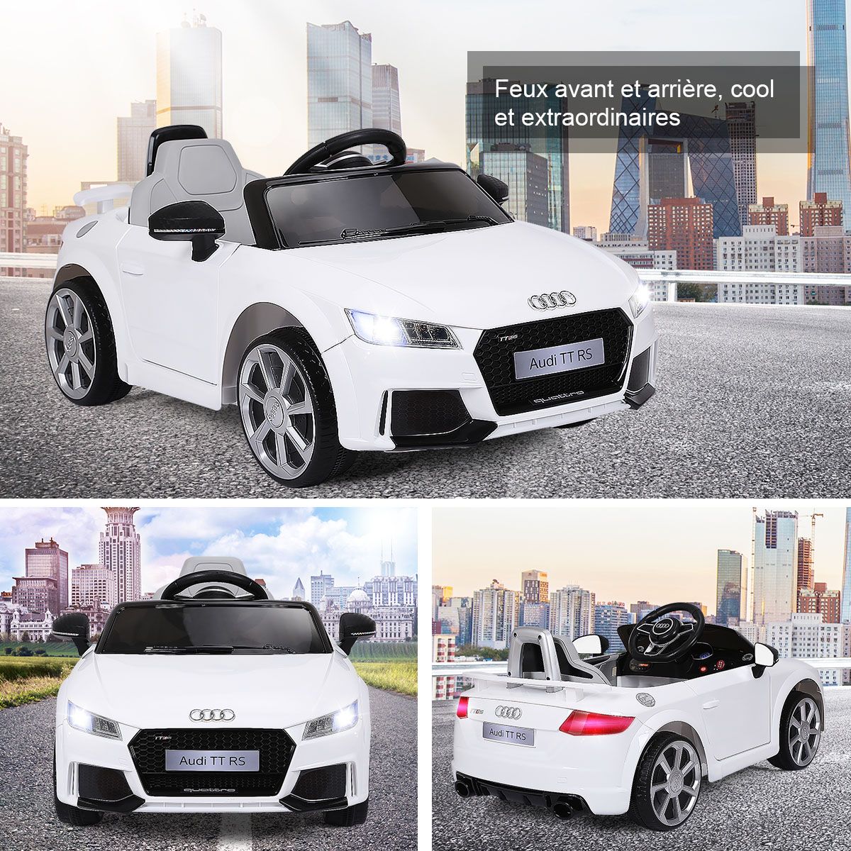 TTRS Electric Car for Children 12V Max. 5 Km/h Double Door with 2.4G Remote Control White/Red -