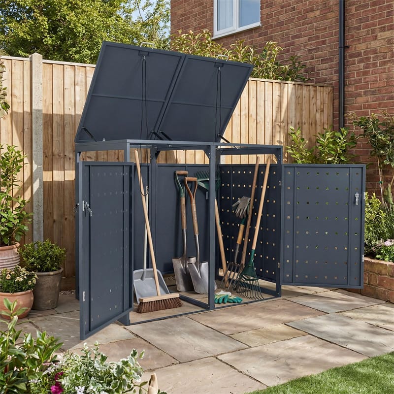 Outdoor Metal Garbage Bin Storage Shed for 2 Trash Cans, 44 Cu.Ft Double Trash Can Enclosure w/ Gas Struts - Product image 3
