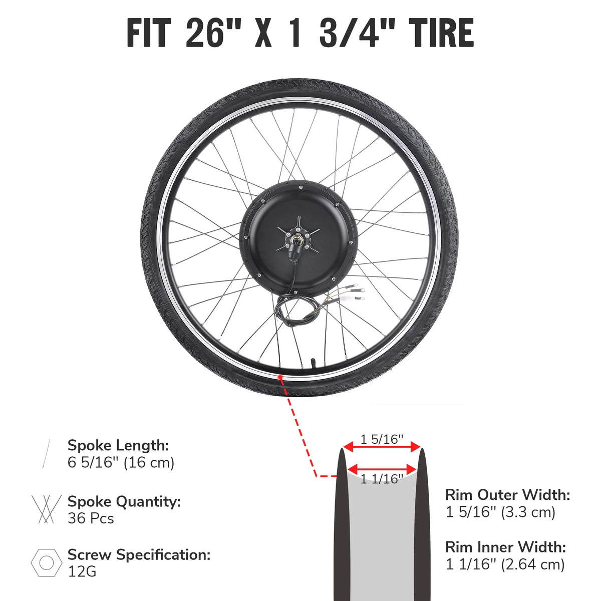 Yescom Electric Bike Conversion Kit 48V 1000W 26" Front Wheel E - Bike Conversion Kit Dual Mode Controller - Product image 15