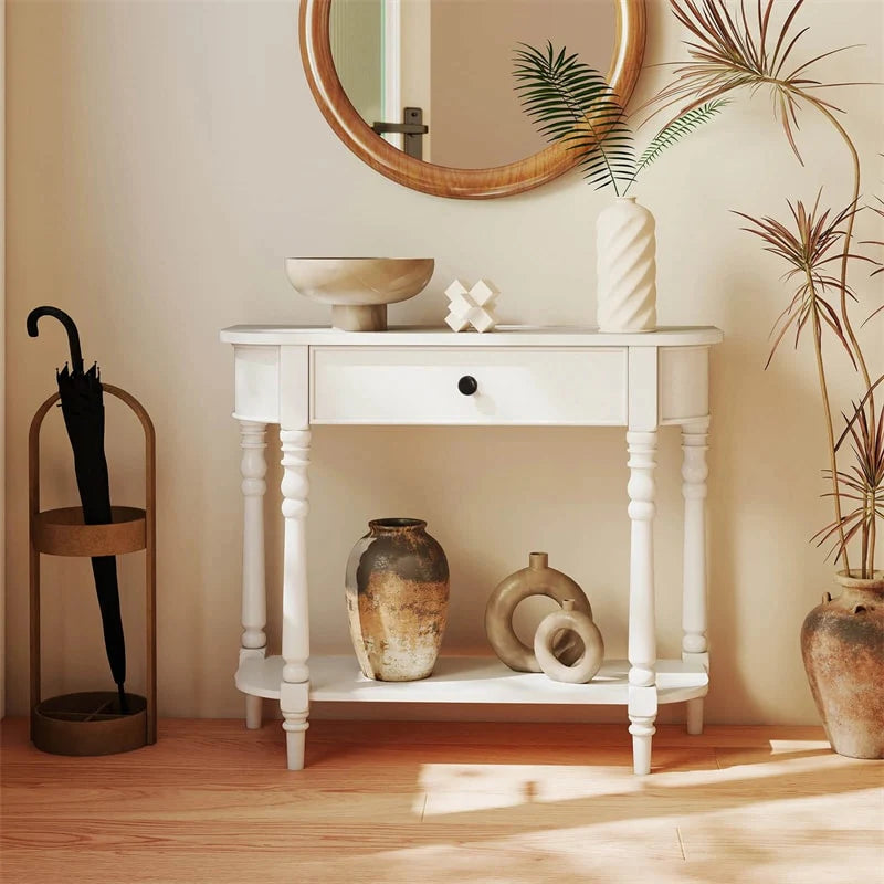 36" 2-Tier Retro Console Table with Storage Drawer & Open Shelf, Solid Wood Narrow Entryway Sofa Table for - Product image 14