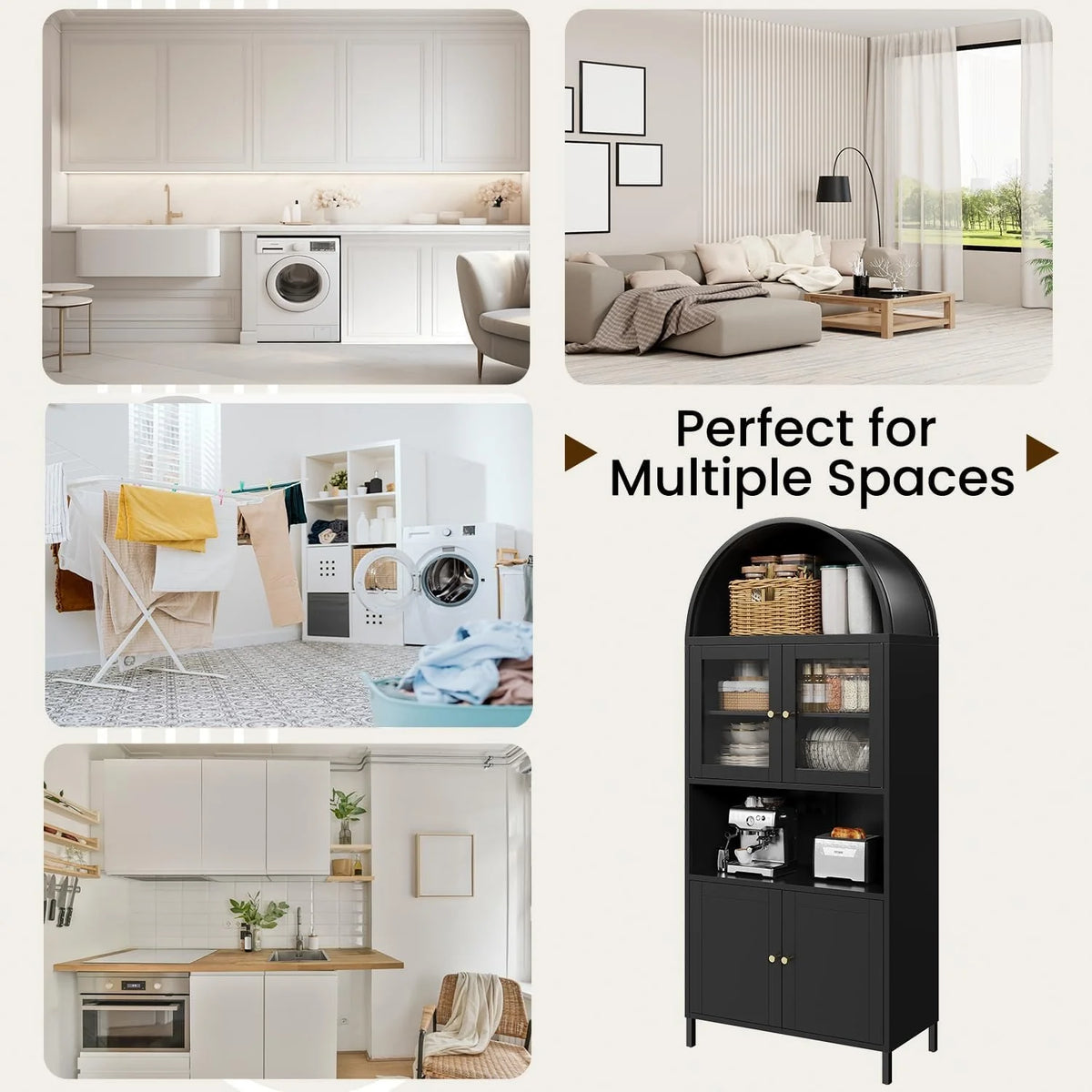 AECOJOY 73" Kitchen Pantry, Metal Arched Cabinet with Glass Door & Adjustable Shelves - Product image 7