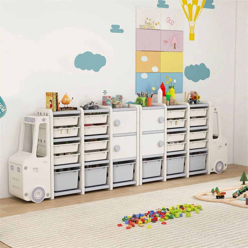 Truck-Shaped Kids Toy Storage Organizer with 11 Removable Bins, 2 Cabinets & Top Shelf - Product image 4