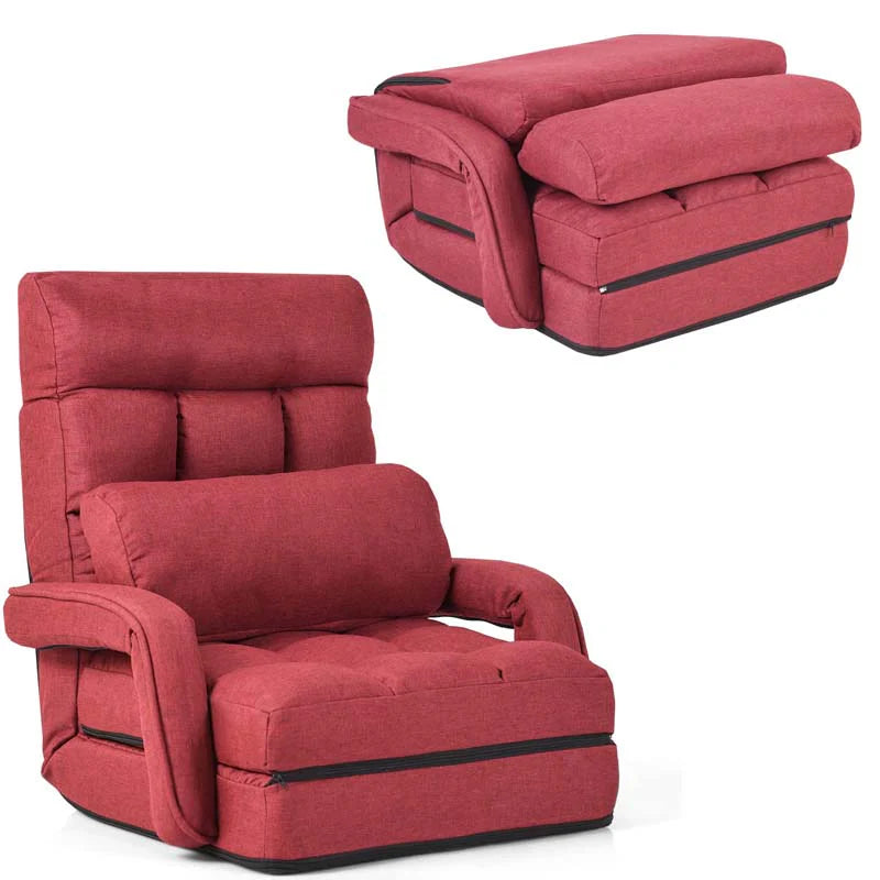 Folding Lazy Sofa Floor Chair with 6-Position Adjustable Backrest, Lumbar Pillow & Armrests - Product image 19