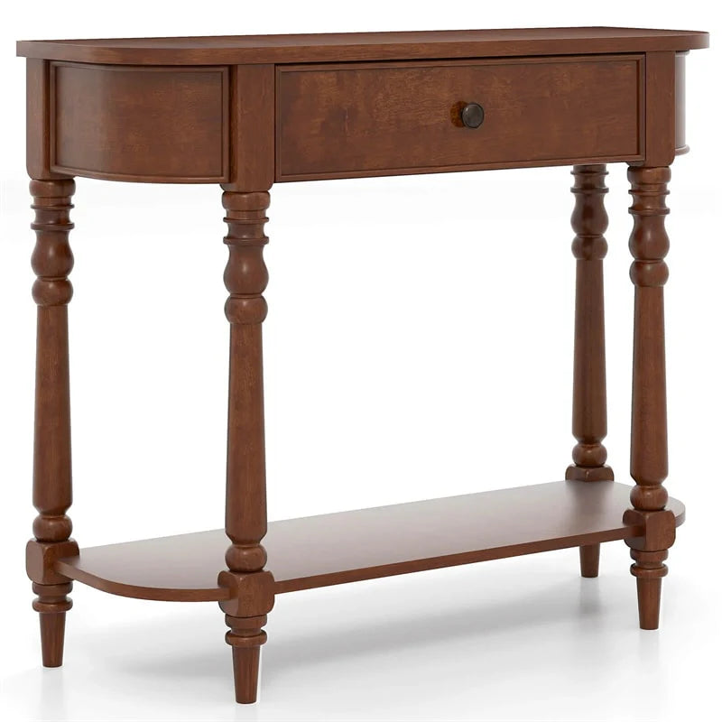36" 2-Tier Retro Console Table with Storage Drawer & Open Shelf, Solid Wood Narrow Entryway Sofa Table for - Product image 3