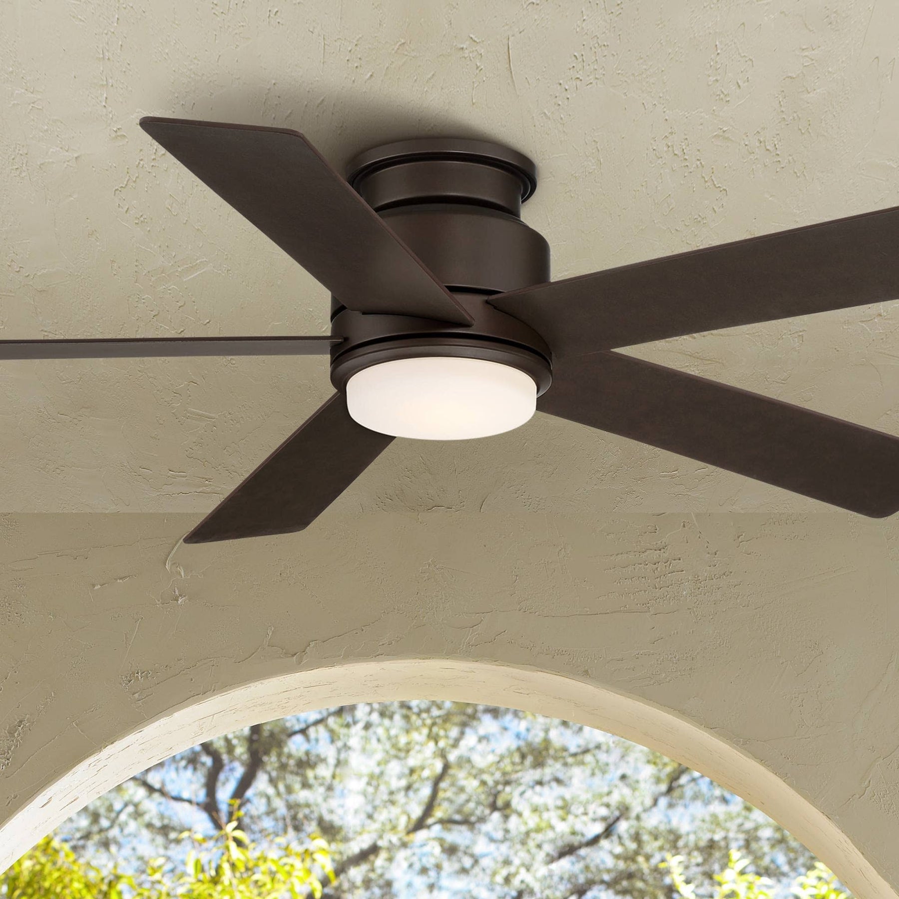 Casa Vieja 52" Grand Palm Modern Outdoor Hugger Ceiling Fan with Dimmable LED Light Remote Control Oil - Product image 1