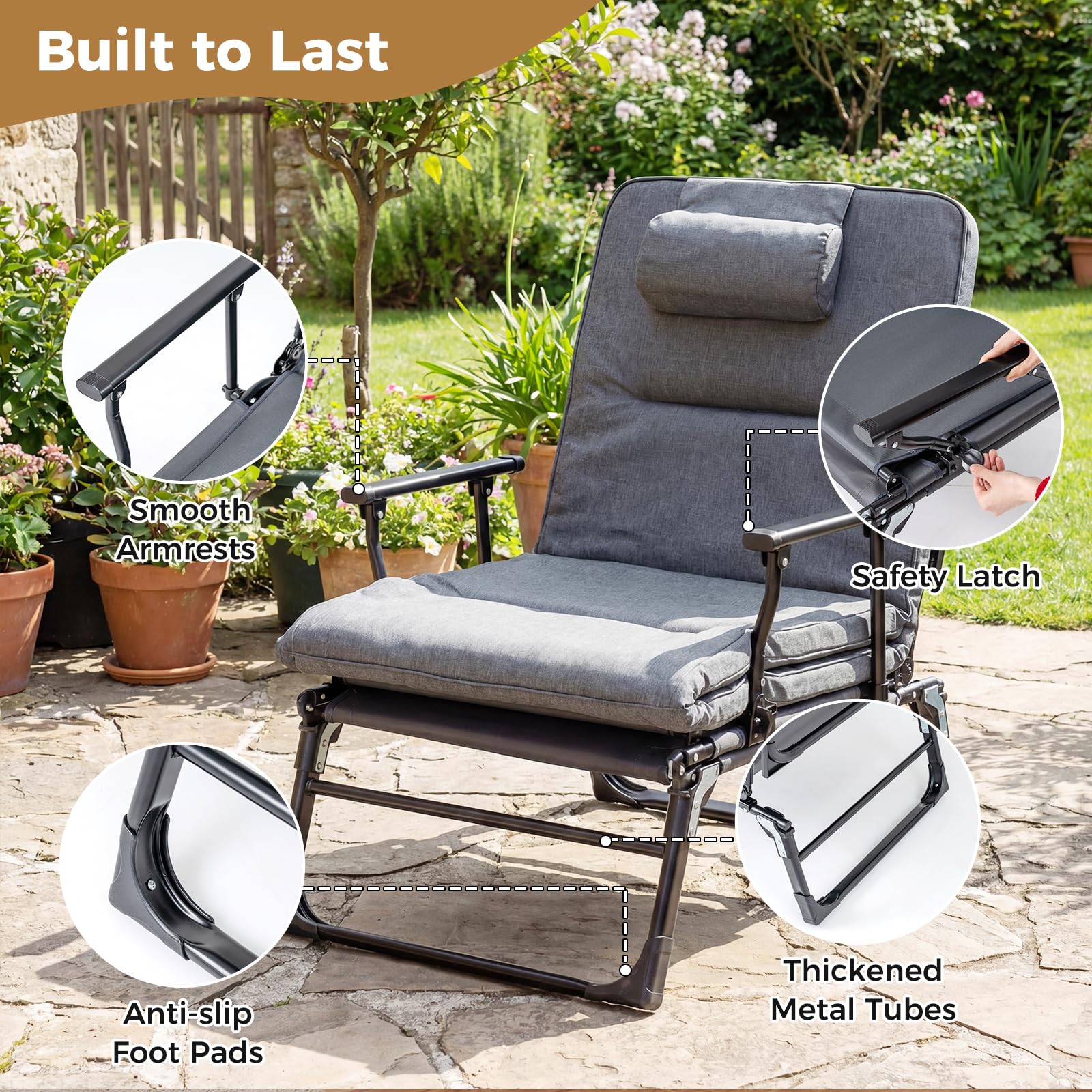 Tangkula 3 in 1 Convertible Lounge Chair Outdoor with Cushion - Product image 6