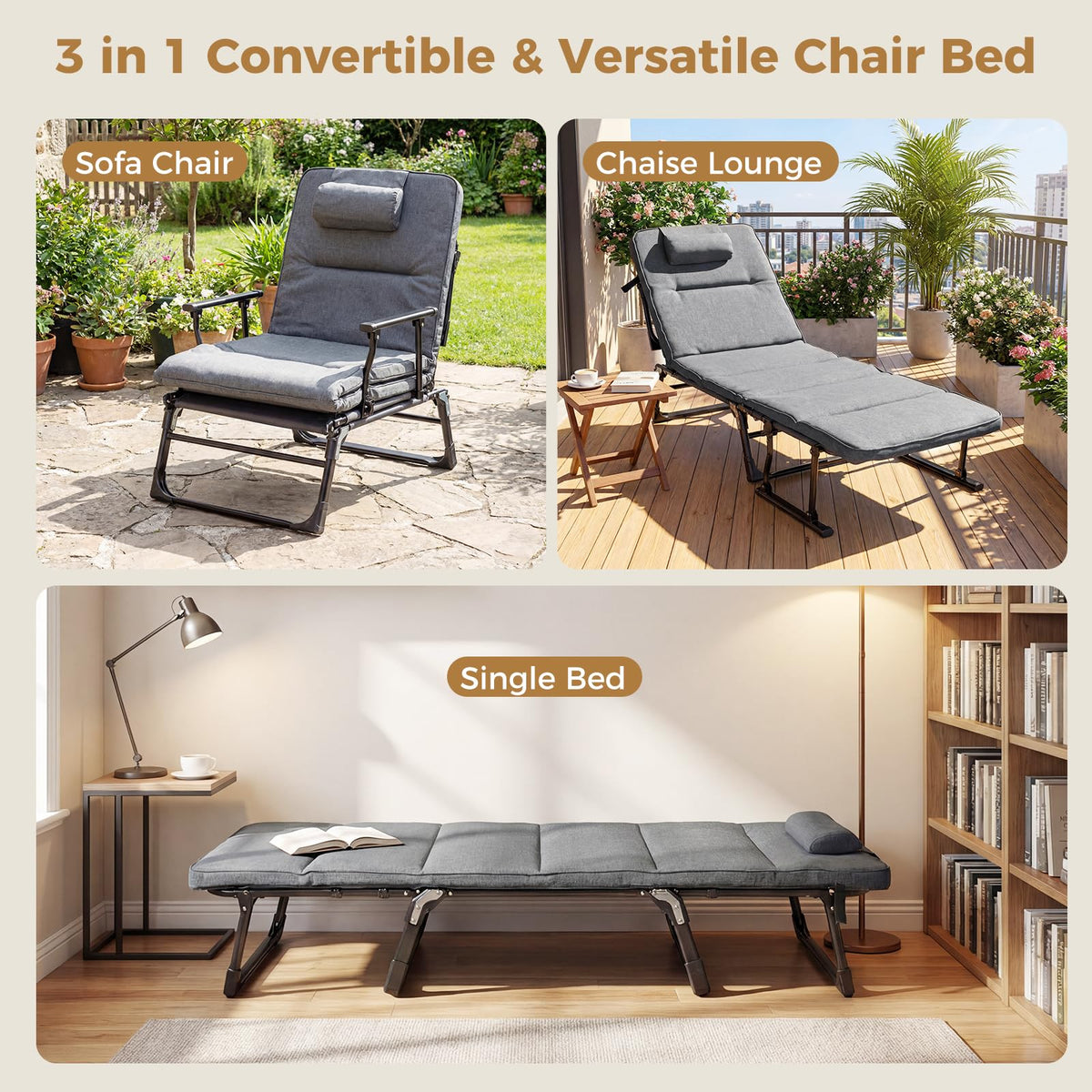 Tangkula 3 in 1 Convertible Lounge Chair Outdoor with Cushion - Product image 8