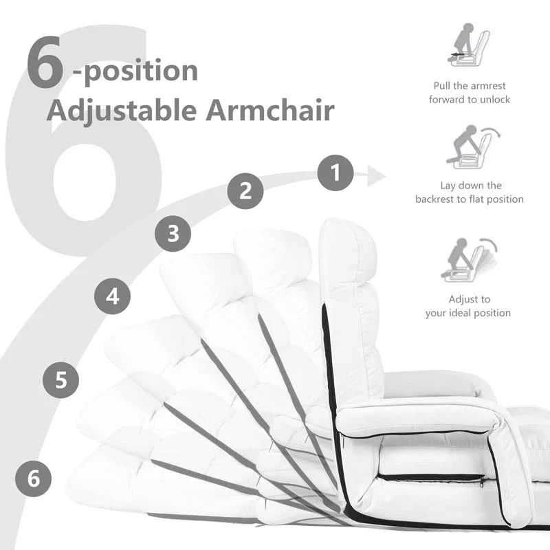 Folding Lazy Sofa Floor Chair with 6-Position Adjustable Backrest, Lumbar Pillow & Armrests - Product image 5