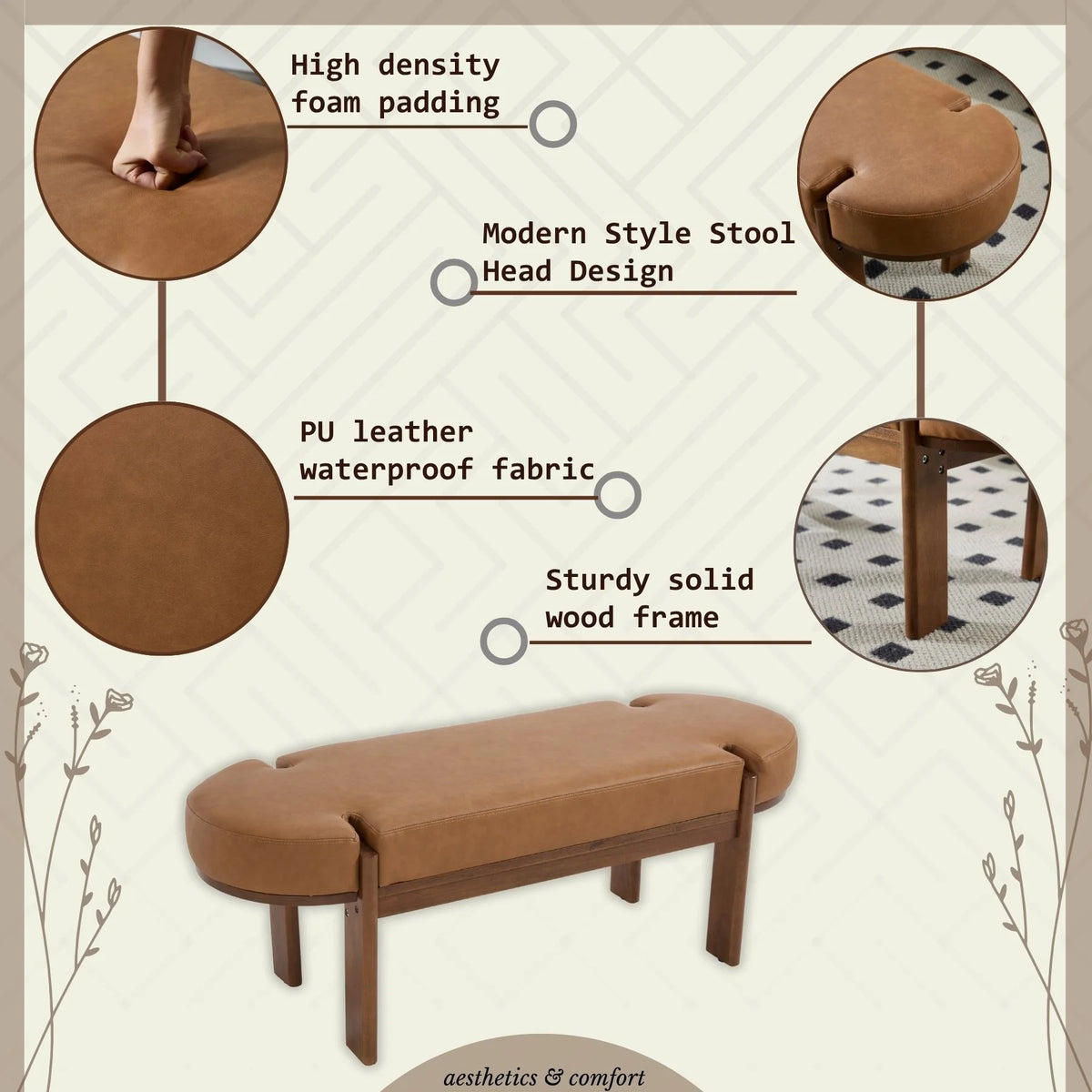 Dayalane 51" Modern Upholstered Bedroom Bench, Linen End of Bed Bench with Wooden Legs for Living Room - Product image 17