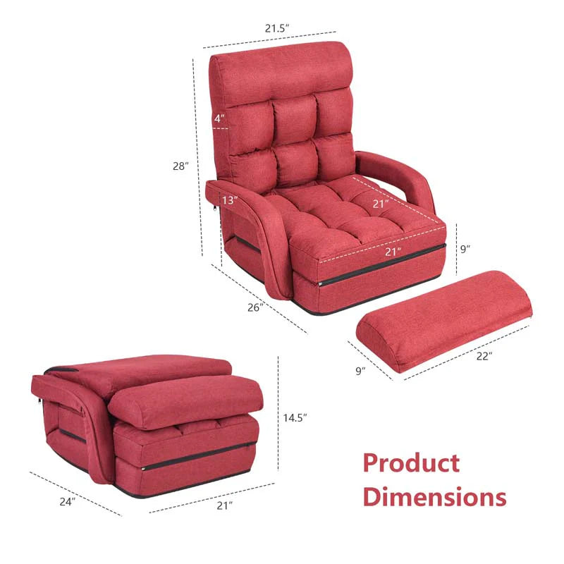 Folding Lazy Sofa Floor Chair with 6-Position Adjustable Backrest, Lumbar Pillow & Armrests - Product image 27