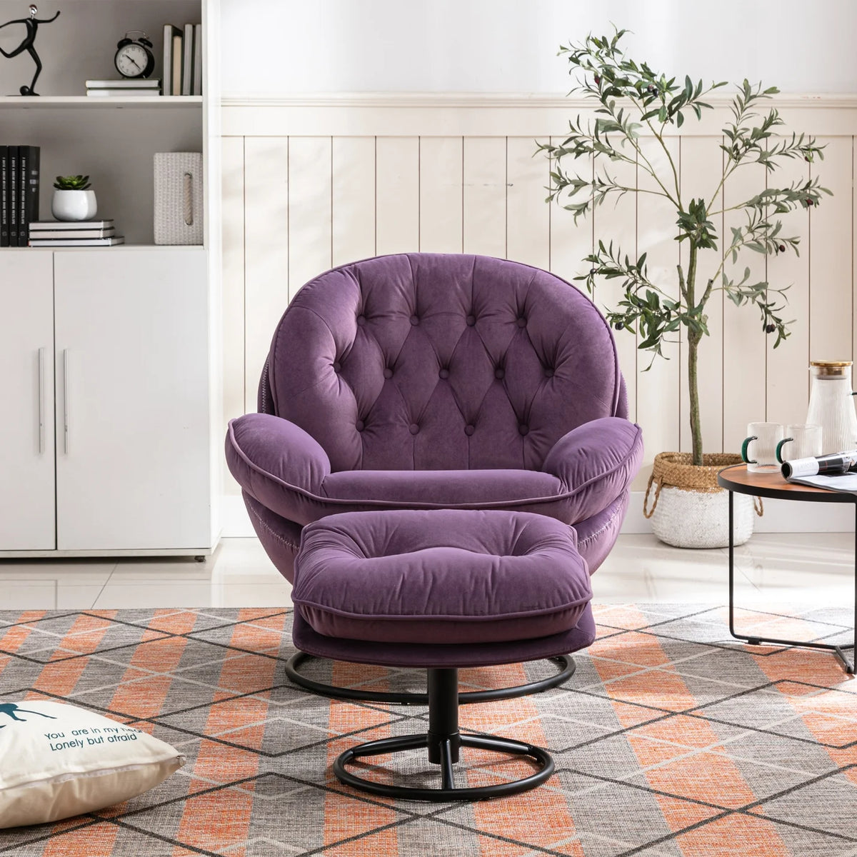 Velvet Swivel Accent Chair with Ottoman, Modern Chaise Lounge Chair with Metal Frame and Footstool - Product image 26