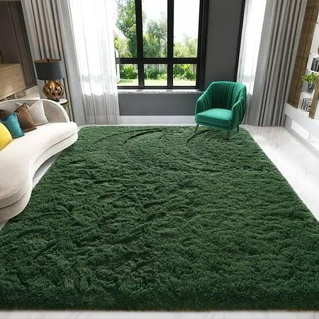 Noahas Soft Fluffy Area Rug for Living Room Bedroom Shaggy Accent Carpets for Kids Girls Rooms, 5'x 8', Deep Green, Size: 5' x 8'