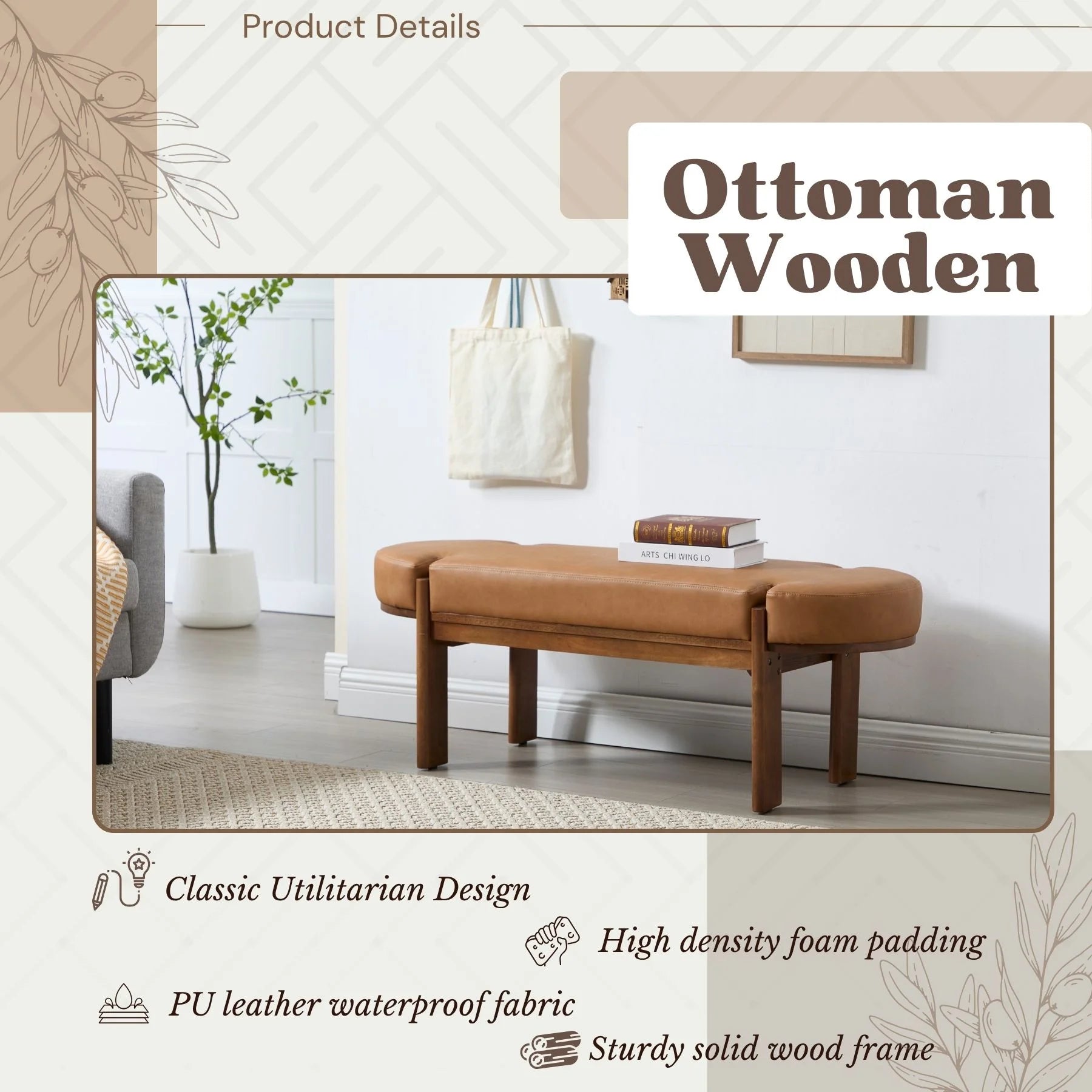 Dayalane 51" Modern Upholstered Bedroom Bench, Linen End of Bed Bench with Wooden Legs for Living Room - Product image 15