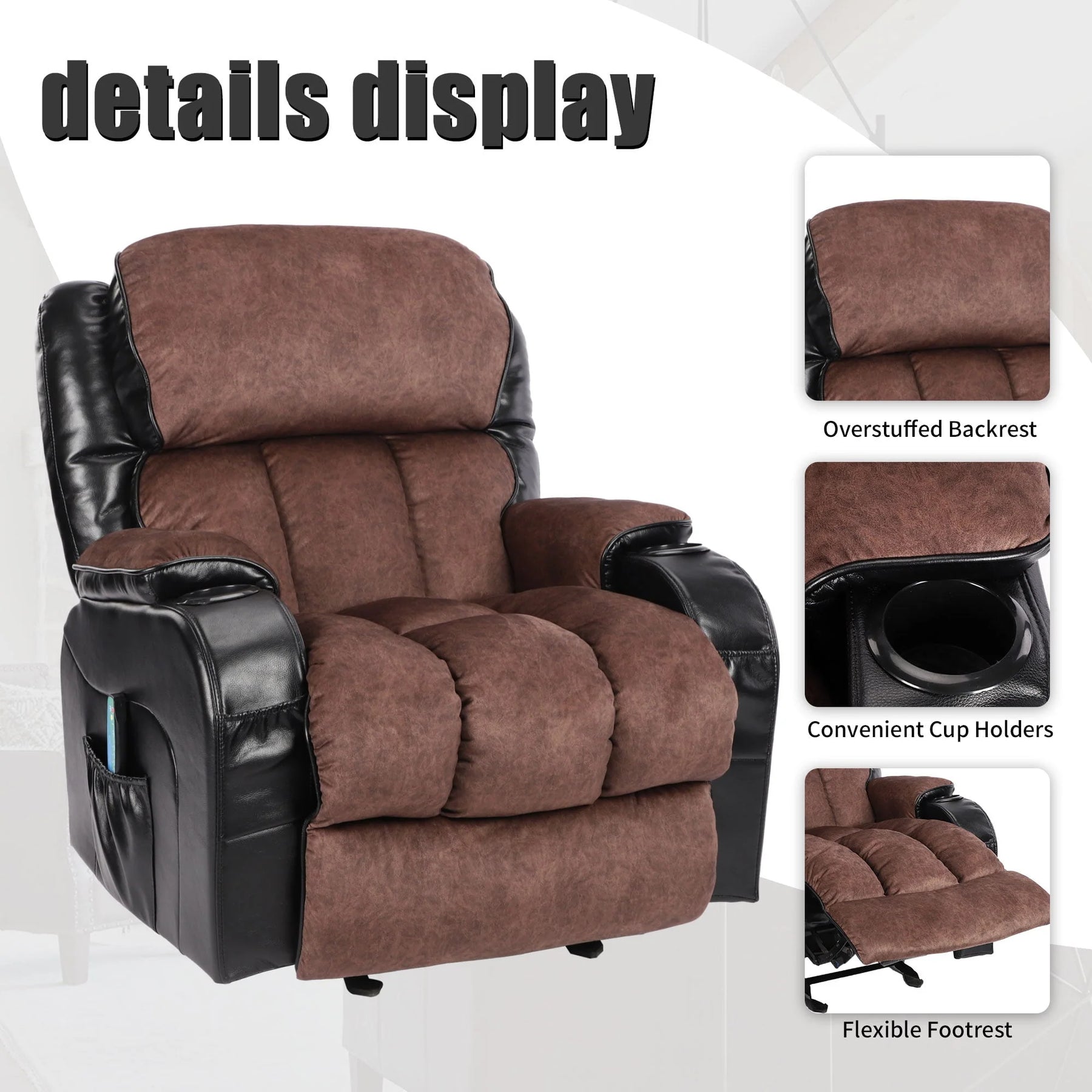 Leather Massage Recliner Chair, Modern Electric Power Rocker with Heated Massage, Ergonomic Lounge Chair - Product image 8