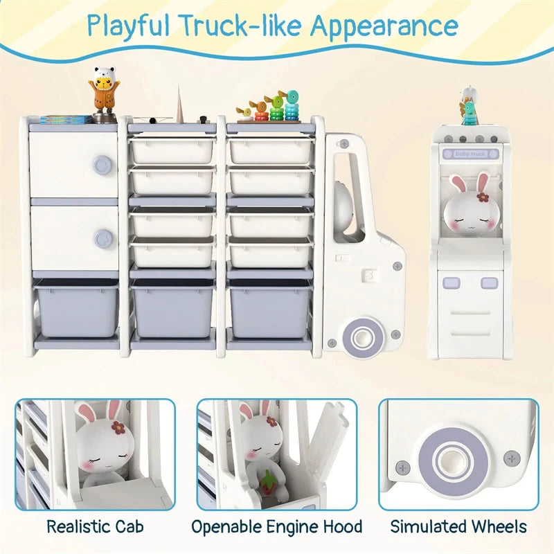 Truck-Shaped Kids Toy Storage Organizer with 11 Removable Bins, 2 Cabinets & Top Shelf - Product image 8
