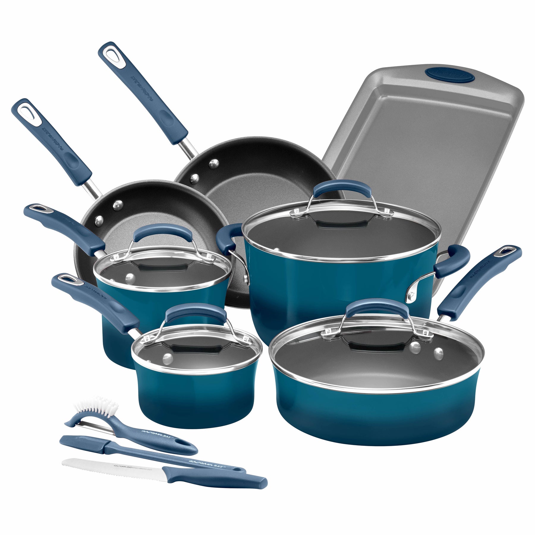 Rachael Ray 14 Piece Hard Enamel Nonstick Cookware Set, Marine Blue - Product image 1