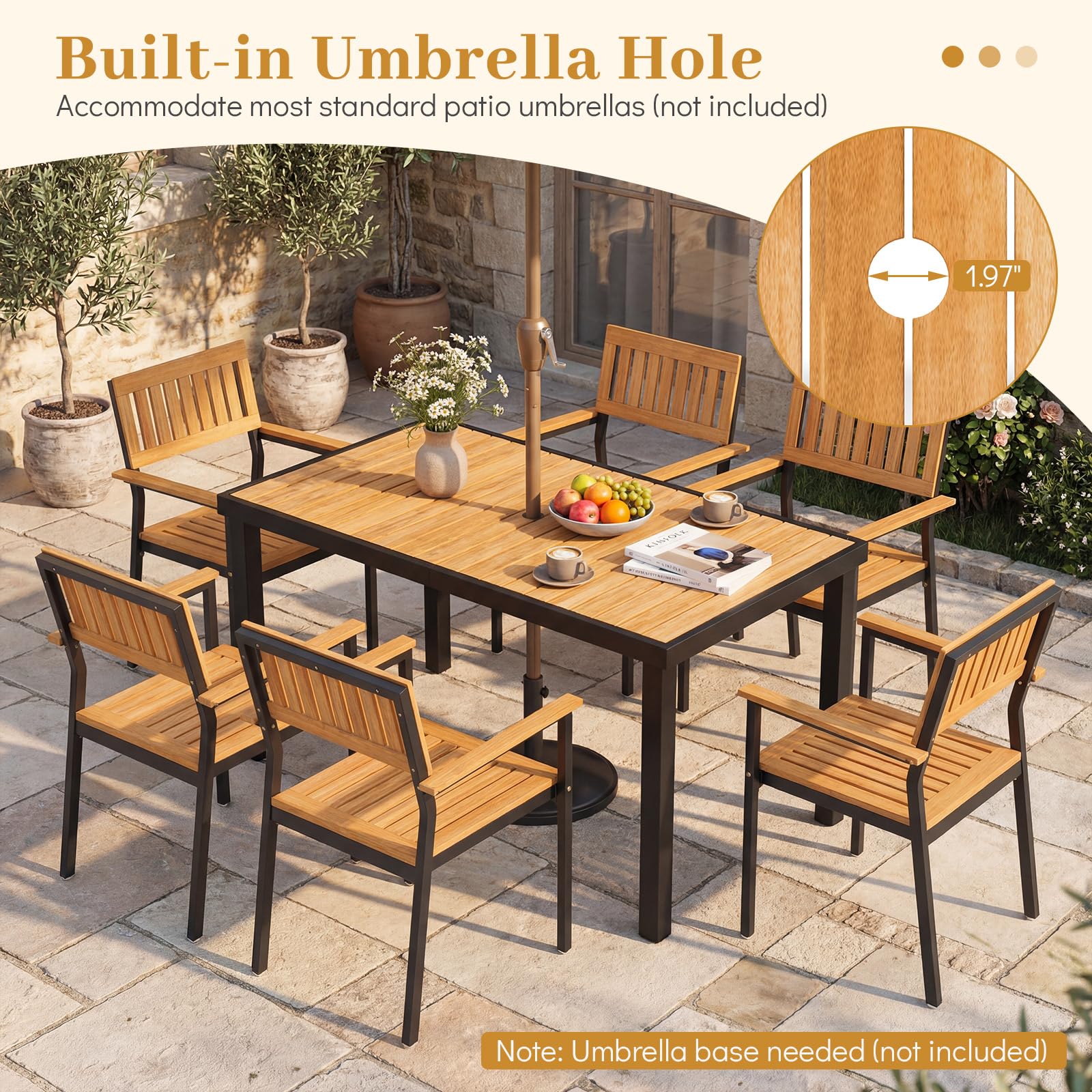 Tangkula 58" Rectangular Patio Dining Table for 6 Acacia Wood Outdoor Table - Product image 6