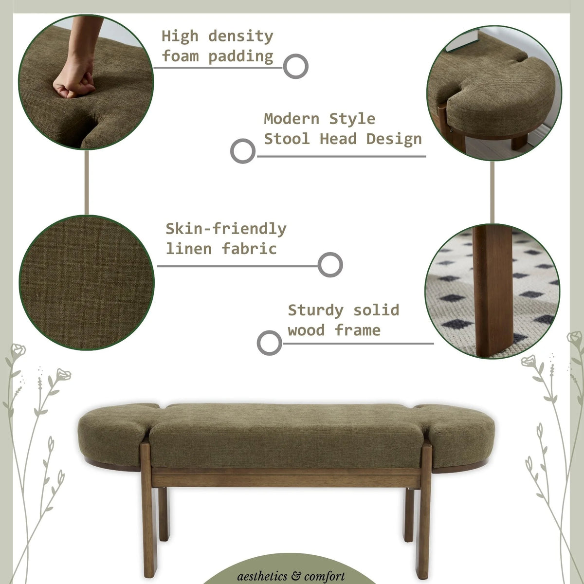 Dayalane 51" Modern Upholstered Bedroom Bench, Linen End of Bed Bench with Wooden Legs for Living Room - Product image 28