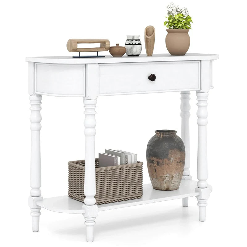 36" 2-Tier Retro Console Table with Storage Drawer & Open Shelf, Solid Wood Narrow Entryway Sofa Table for - Product image 16