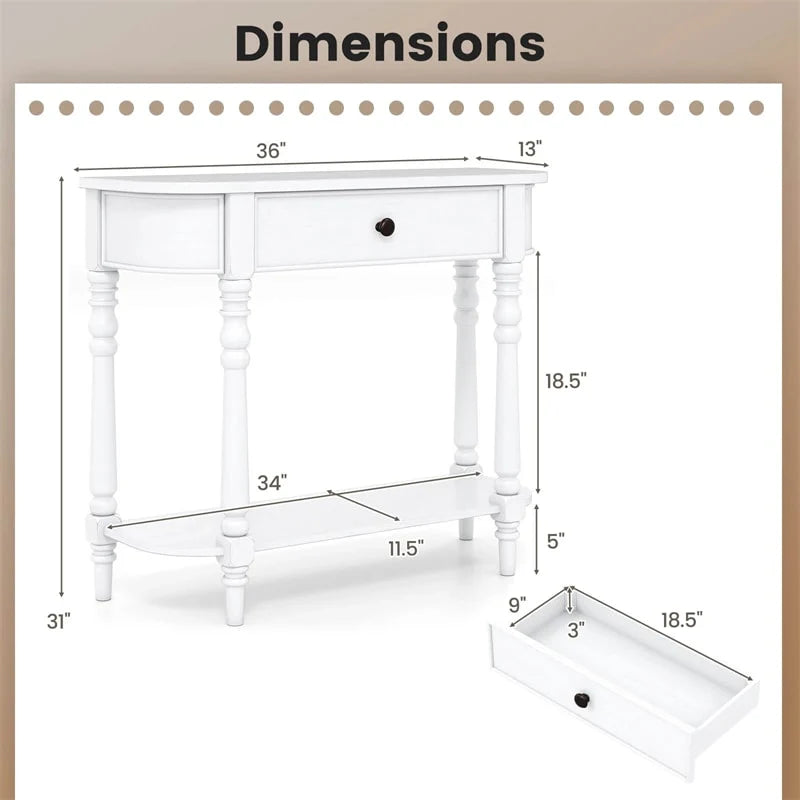 36" 2-Tier Retro Console Table with Storage Drawer & Open Shelf, Solid Wood Narrow Entryway Sofa Table for - Product image 15