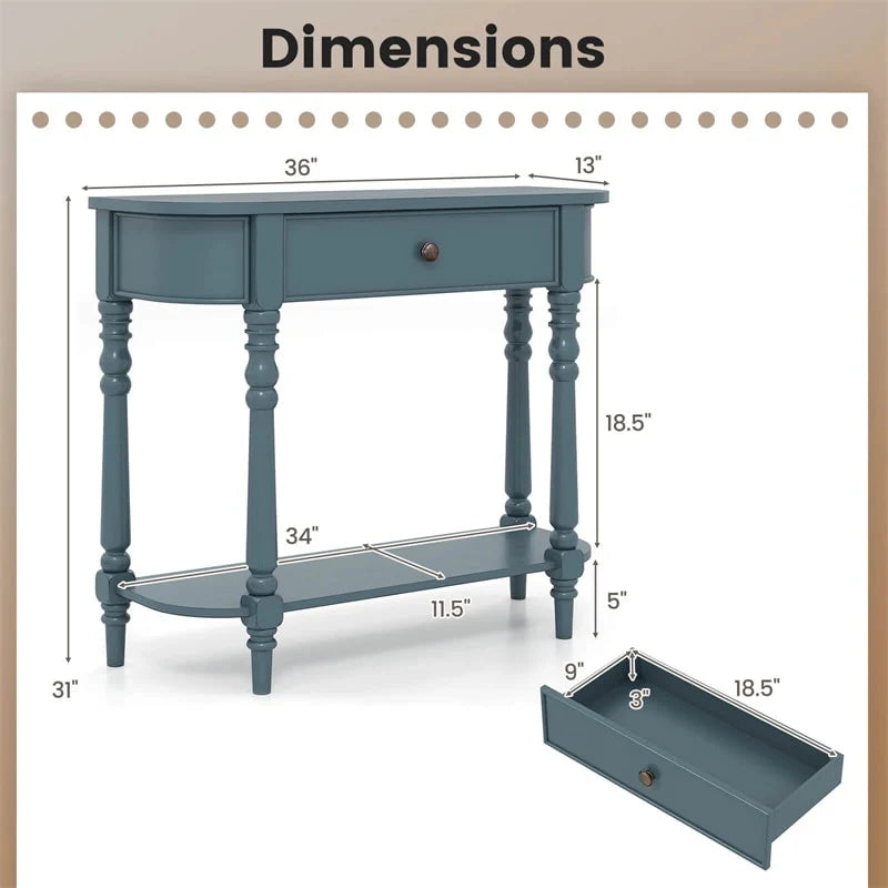36" 2-Tier Retro Console Table with Storage Drawer & Open Shelf, Solid Wood Narrow Entryway Sofa Table for - Product image 25