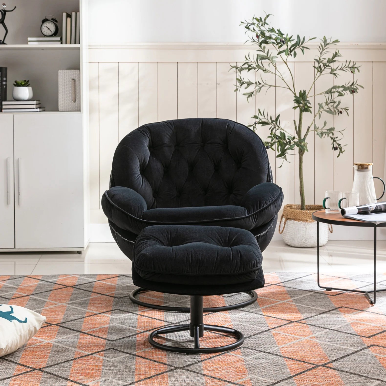 Velvet Swivel Accent Chair with Ottoman, Modern Chaise Lounge Chair with Metal Frame and Footstool - Product image 18