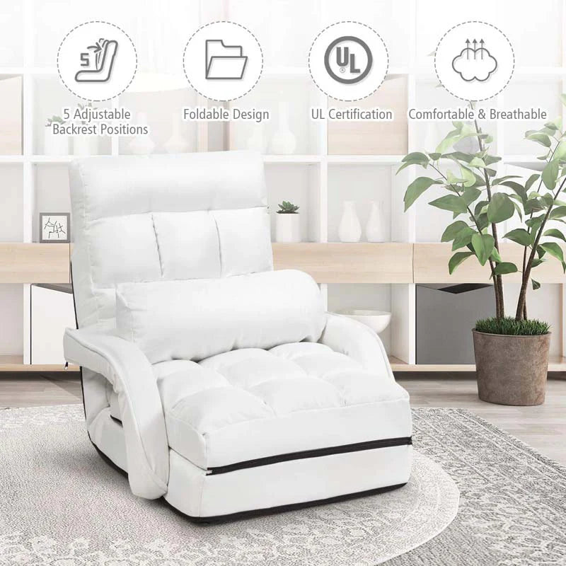 Folding Lazy Sofa Floor Chair with 6-Position Adjustable Backrest, Lumbar Pillow & Armrests - Product image 8
