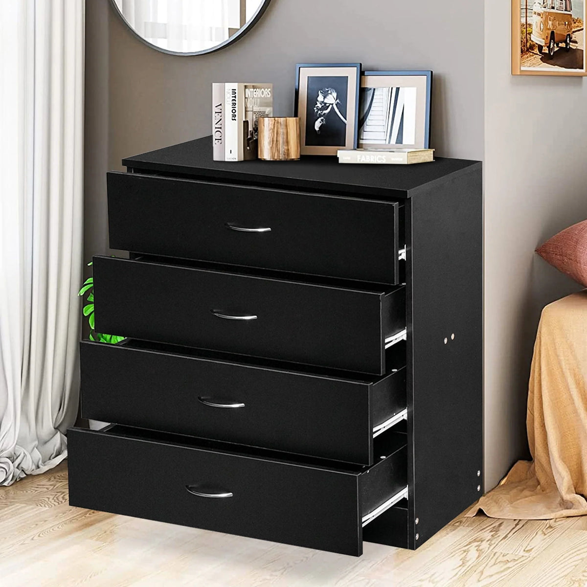 Segmart Black Chest of 4 Drawers, Wood Bedroom Furniture Chest Cabinet with Metal Handles for Kids Room - Product image 4