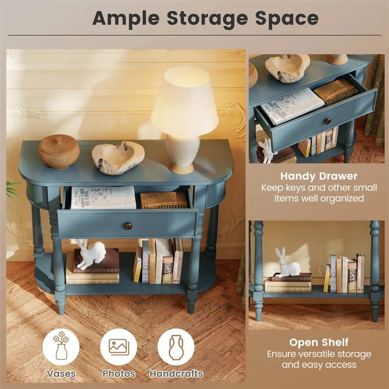 36" 2-Tier Retro Console Table with Storage Drawer & Open Shelf, Solid Wood Narrow Entryway Sofa Table for - Product image 27
