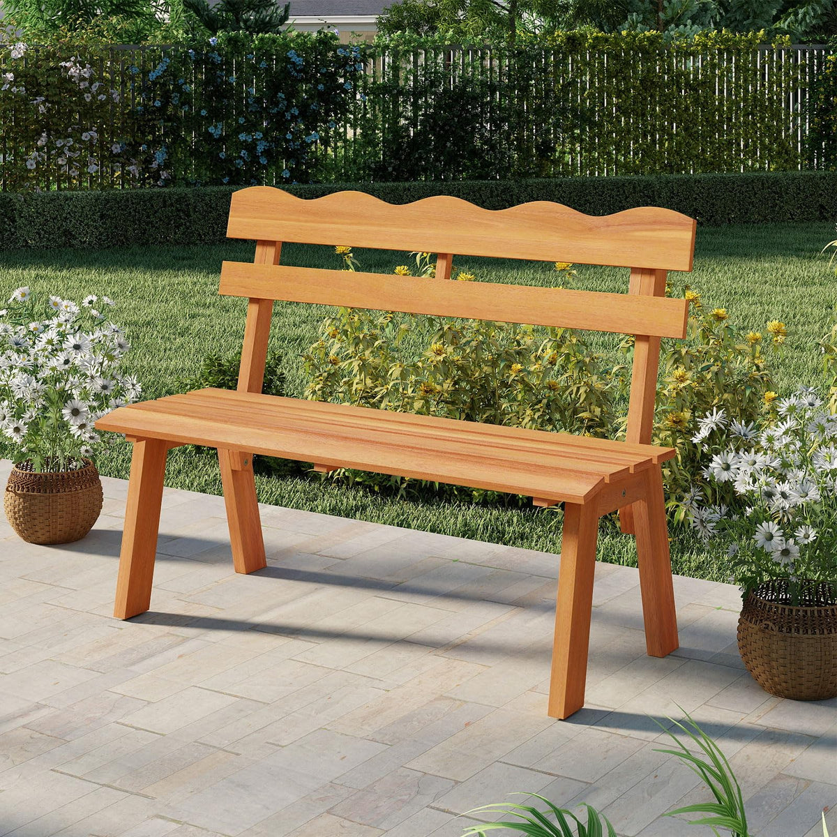 Tangkula 2 Person Patio Garden Bench with Waved Backrest and Slatted Seat - Product image 4