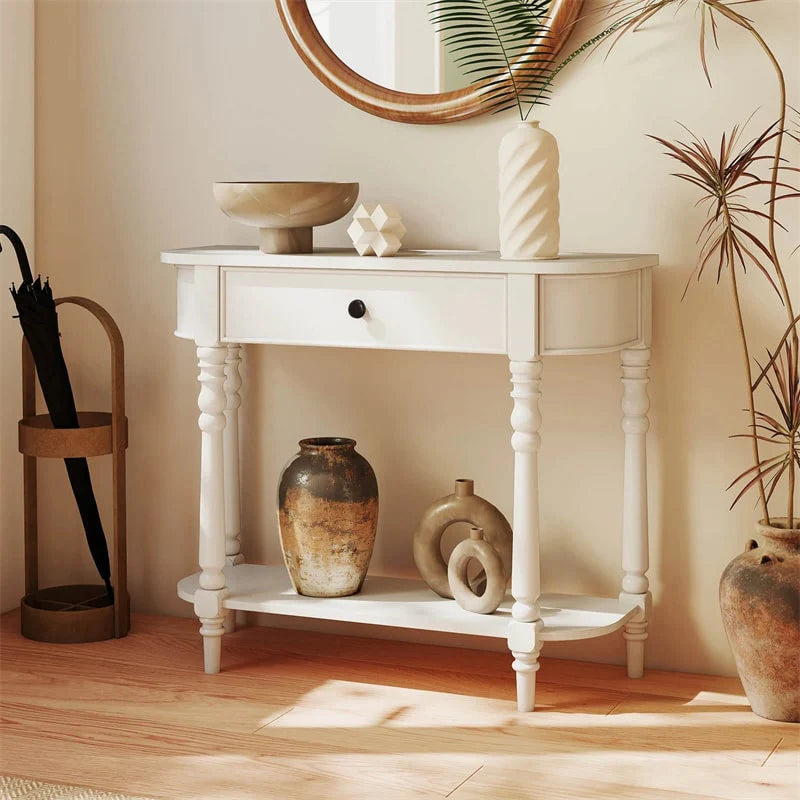 36" 2-Tier Retro Console Table with Storage Drawer & Open Shelf, Solid Wood Narrow Entryway Sofa Table for - Product image 20