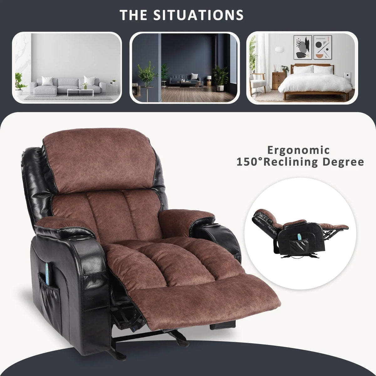 Leather Massage Recliner Chair, Modern Electric Power Rocker with Heated Massage, Ergonomic Lounge Chair - Product image 13