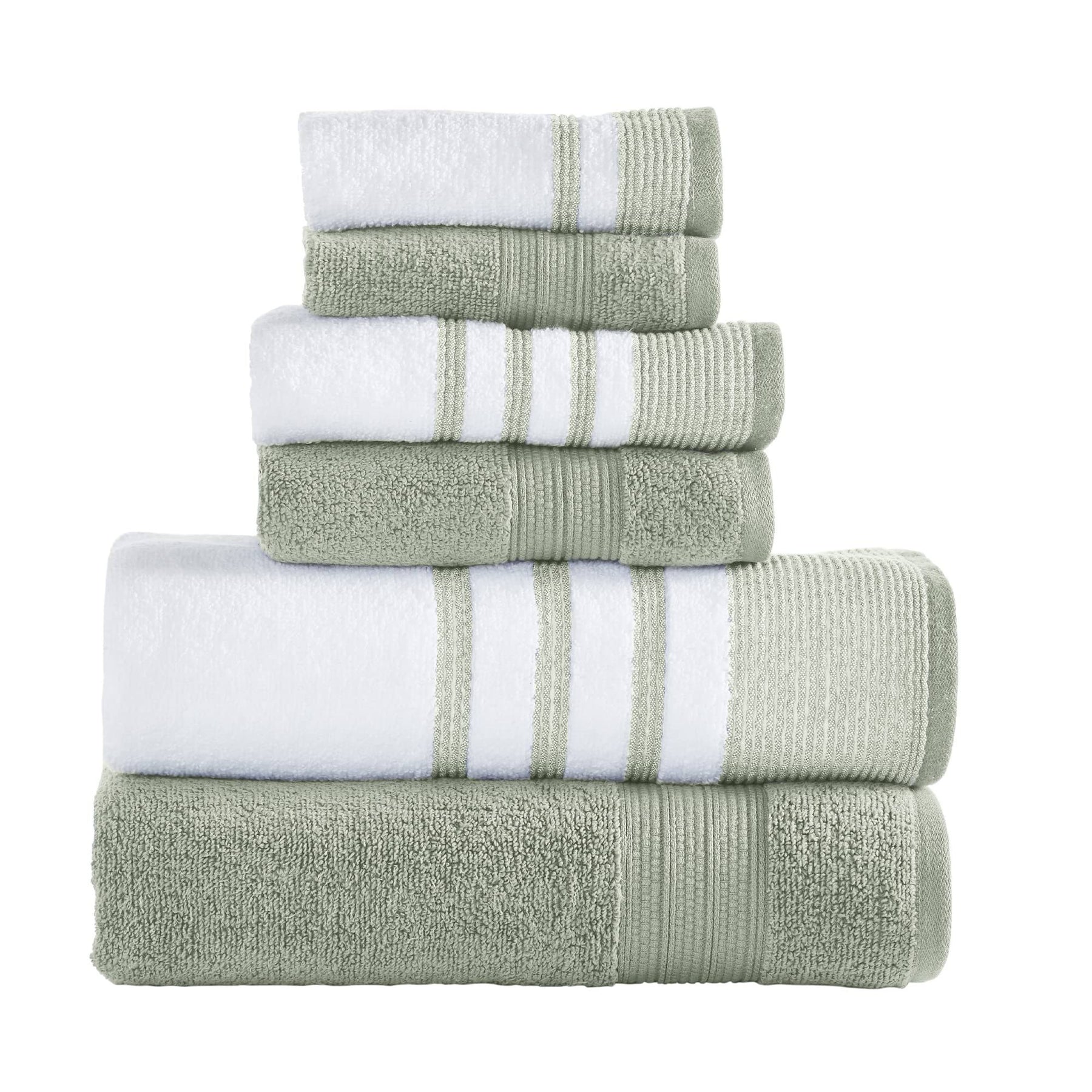 Modern Threads 6 Piece Bath Towel Set, Quick Dry Striped, Reinhart, Sage