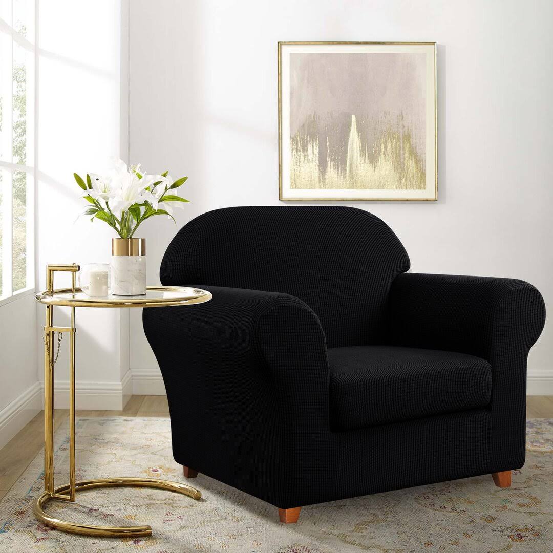 Elastic Spandex Box Cushion Armchair Slipcover Winston Porter Fabric Black - Product image 1