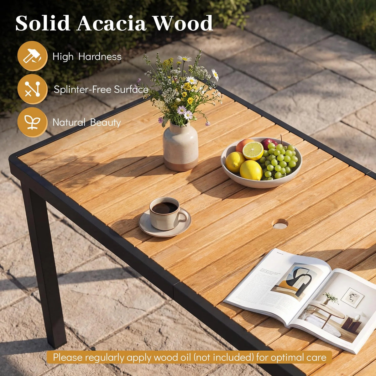 Tangkula 58" Rectangular Patio Dining Table for 6 Acacia Wood Outdoor Table - Product image 7