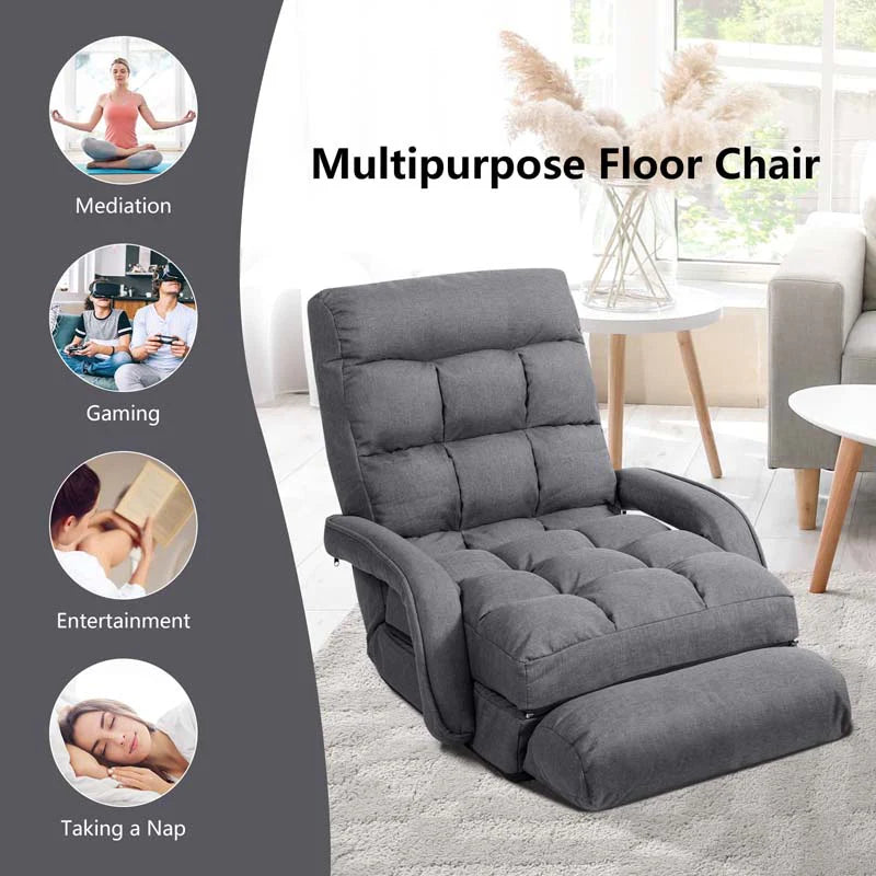 Folding Lazy Sofa Floor Chair with 6-Position Adjustable Backrest, Lumbar Pillow & Armrests - Product image 17