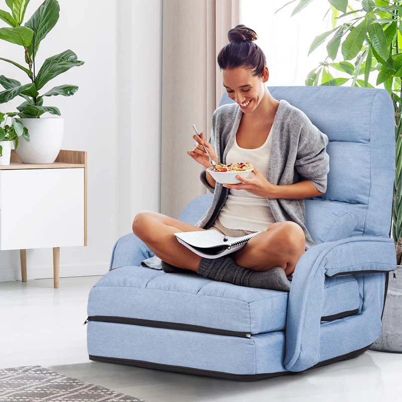 Folding Lazy Sofa Floor Chair with 6-Position Adjustable Backrest, Lumbar Pillow & Armrests - Product image 29