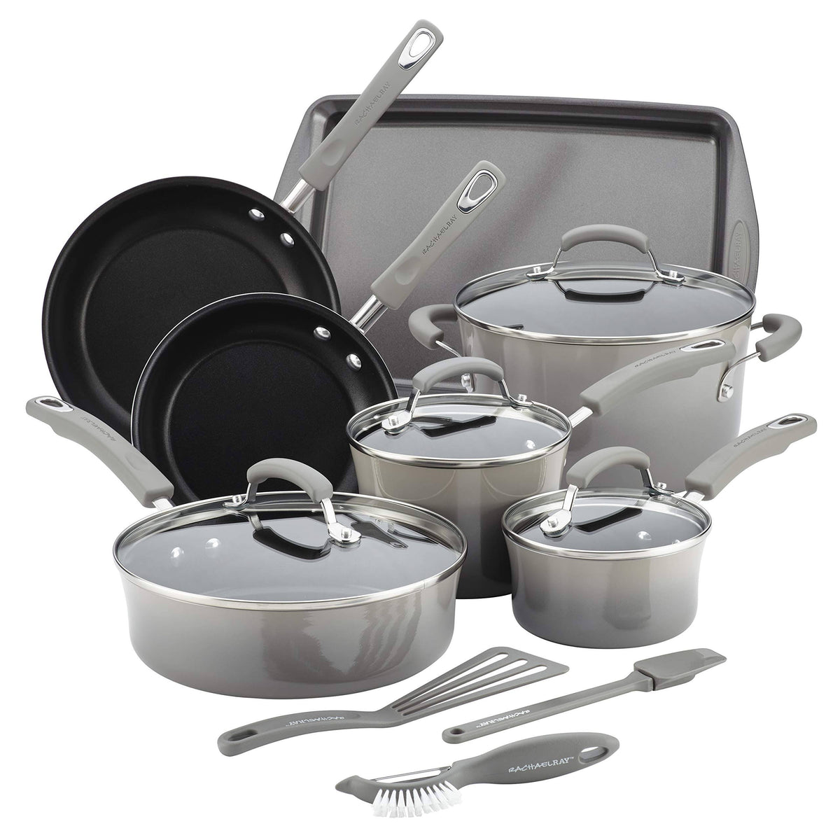 Rachael Ray Hard Enamel Nonstick 14-Piece Cookware Set Gray - Product image 1