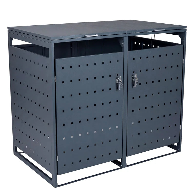 Outdoor Metal Garbage Bin Storage Shed for 2 Trash Cans, 44 Cu.Ft Double Trash Can Enclosure w/ Gas Struts - Product image 2