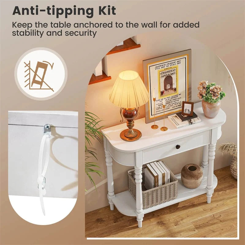 36" 2-Tier Retro Console Table with Storage Drawer & Open Shelf, Solid Wood Narrow Entryway Sofa Table for - Product image 18